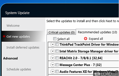 The Get new updates section that shows recommended and critical updates