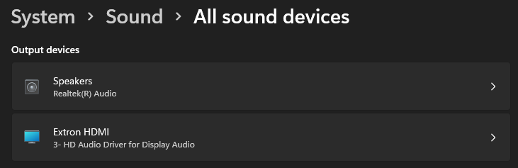 The two options for output devices within the All sound devices section.