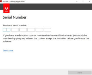The serial number section of adobe