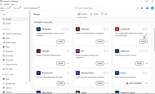 The install button for adobe acrobat dc