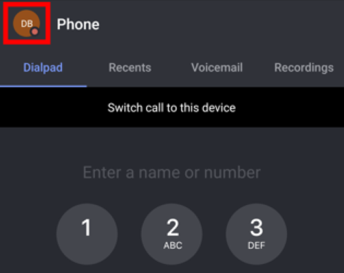 The App screen on the phone with the profile picture highlighted in red in the top left