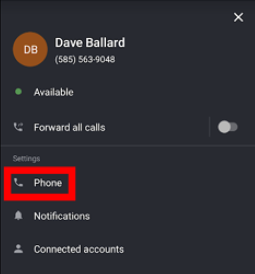 The phone button highlighted in red on the profile screen