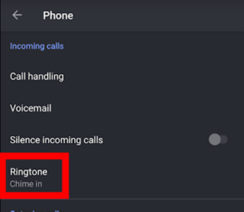 The ringtone button to change it highlighted in red within the phone section