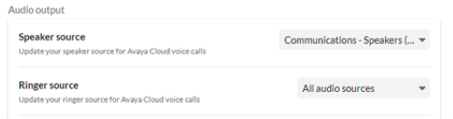 The audio output section with the ringer source set to All Audio sources as recommended