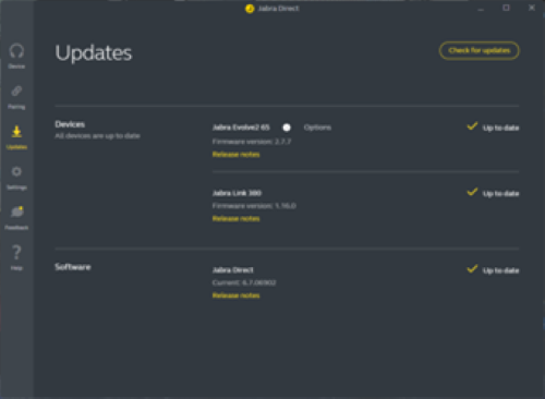 The updates section to make sure everything with Jabra is up to date