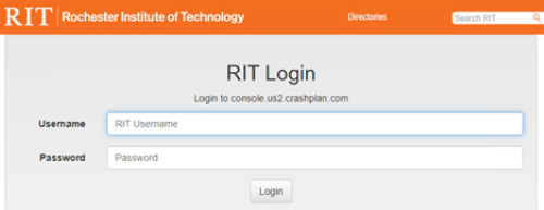 Crashplan RIT login screen