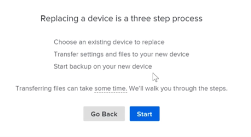 The instructions for what happens and how to replace a new device with crashplan