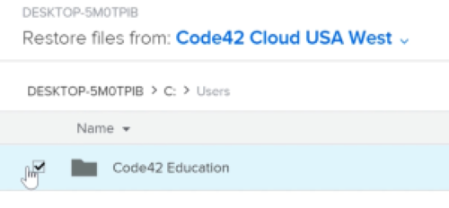 The file that Crashplan has saved and backed up selected within the page to select what files to restore