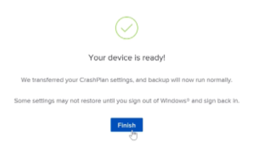 The final screen after everything is transferred over to the new computer