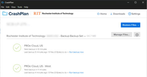 The screen of Crashplan showing that the backups are succeeding 