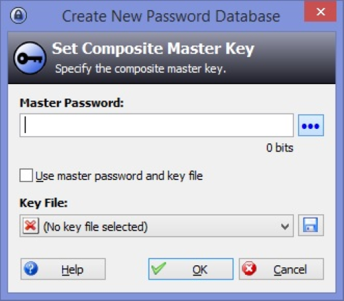 The KeePass new Database menu