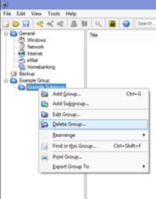 The right click menu of a group or subgroup with the delete group option highlighted