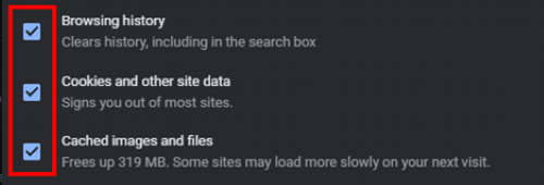 The selectors of what types of data you would like to be removed