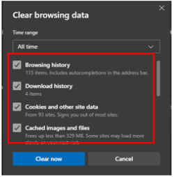 All of the options for what can be deleted is all highlighted in red and checked off