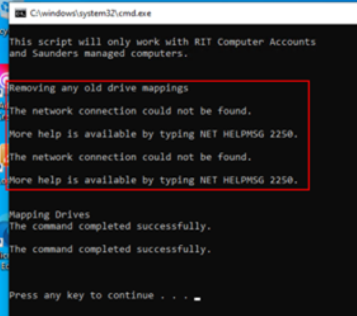 The command prompt running with the errors highlighted in red