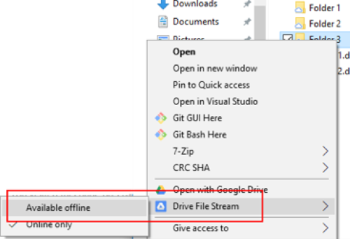 The right click menu of a folder or file with the ability to make it available offline highlighted in red