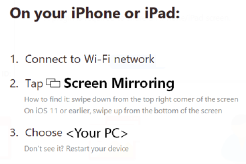 The instructions for how to connect and iPhone/iPad